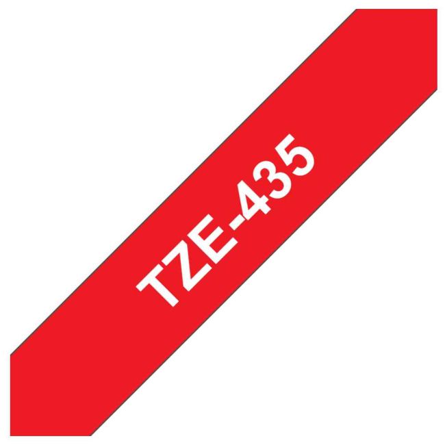 Brother TZe435 12mm x 8m Gloss White On Red Tape Cassette TZ435