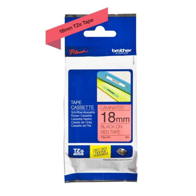 Brother TZe441 18mm x 8m Gloss Black On Red Tape Cassette TZ441
