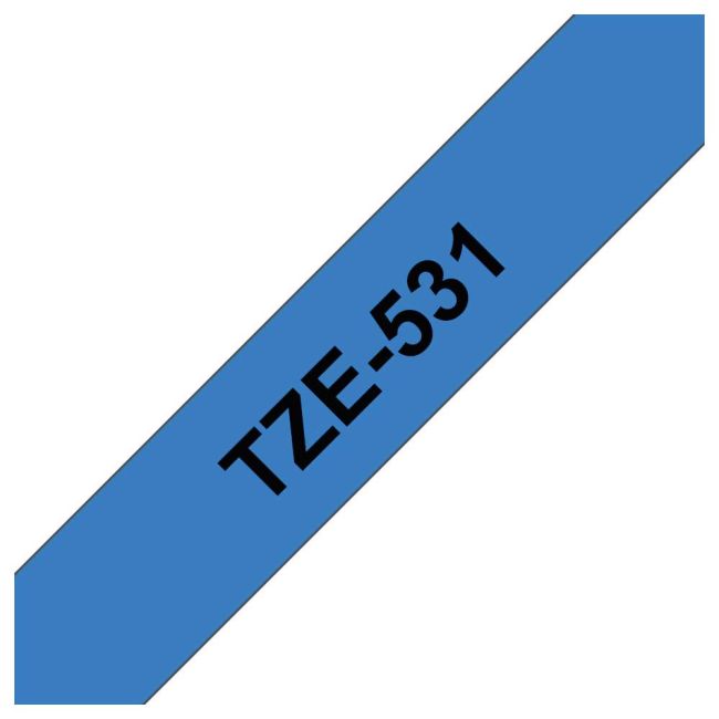 Brother TZe531 12mm x 8m Gloss Black On Blue Tape Cassette TZ531