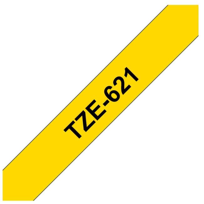 Brother TZe621 9mm x 8m Gloss Black On Yellow Tape Cassette TZ621