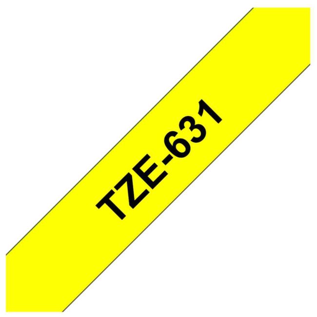 Brother TZe631 12mm x 8m Gloss Black On Yellow Tape Cassette TZ631