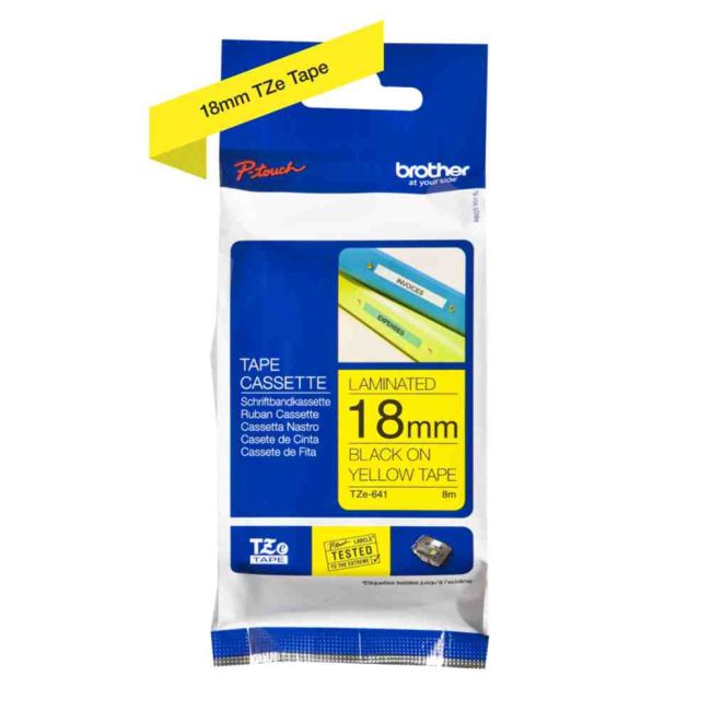 Brother TZe641 18mm x 8m Gloss Black On Yellow Tape Cassette