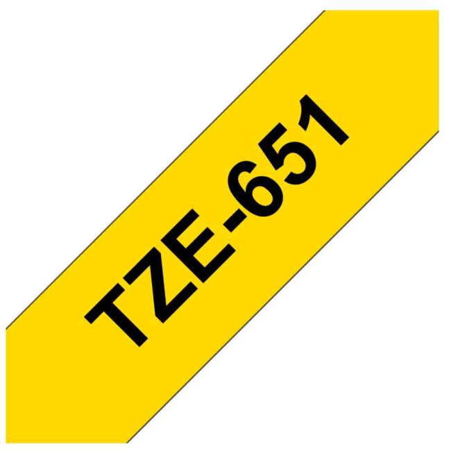 Brother TZe651 24mm x 8m Gloss Black On Yellow Tape Cassette