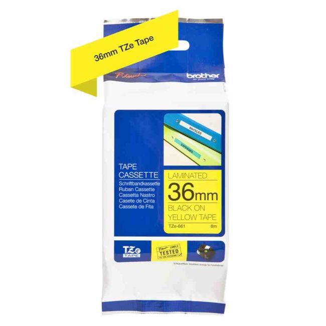 Brother TZe661 36mm x 8m Black On Yellow Tape Cassette TZ661