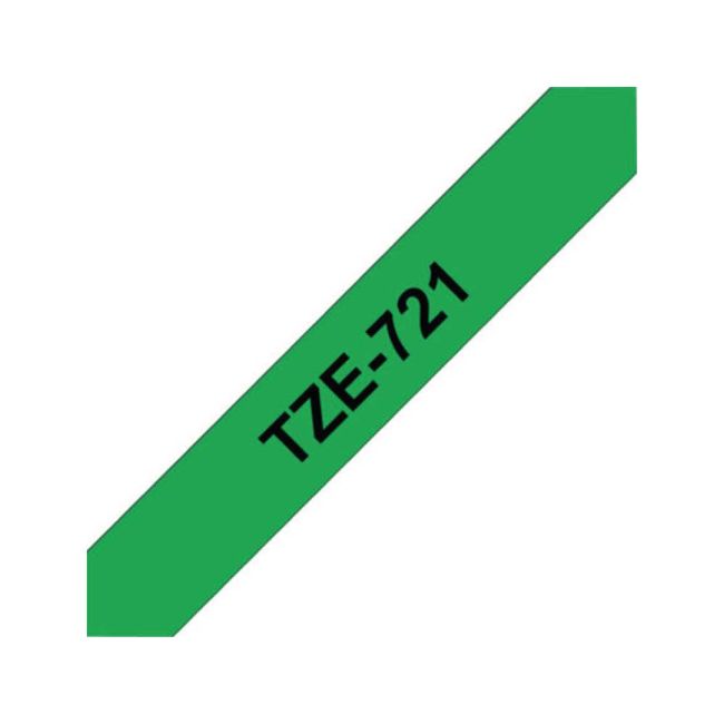 Brother TZe721 9mm x 8m Gloss Black On Green Tape Cassette TZ721