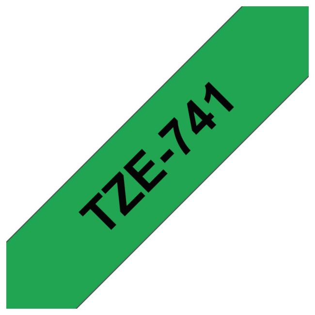 Brother TZe741 18mm x 8m Gloss Black On Green Tape Cassette TZ741