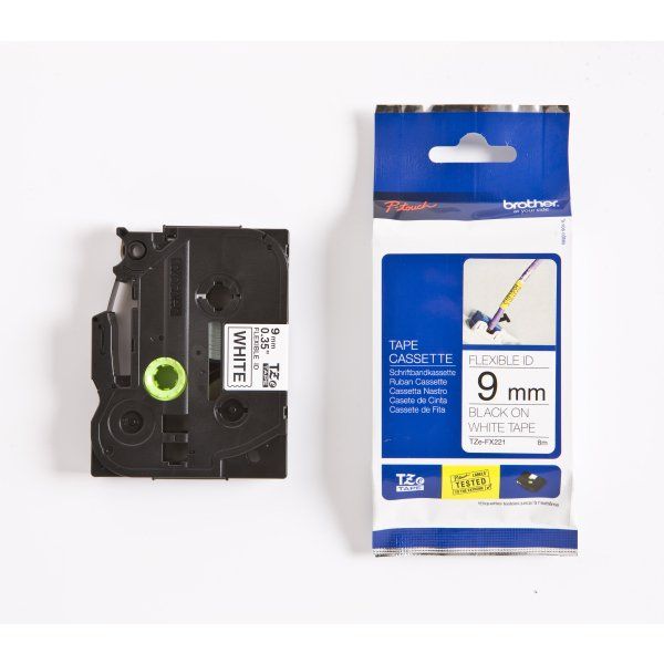 Brother TZeFX221 9mm Flexi Tape Black On White TZFX221