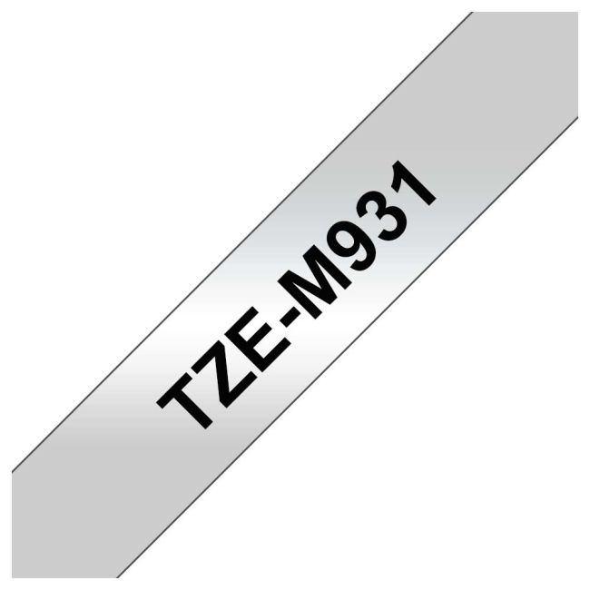 Brother TZeM931 12mm Black on Matt Silver Tape TZM931
