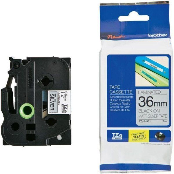 Brother TZeM961 36mm Black on Matt Silver Tape TZM961