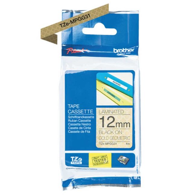 Brother TZeMPGG31 12mm x 4m Black on Gold Tape TZeMPGG31