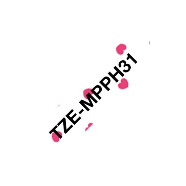 Brother TZeMPPH31 12mm x 4m Black on Pink Hearts Tape TZeMPPH31