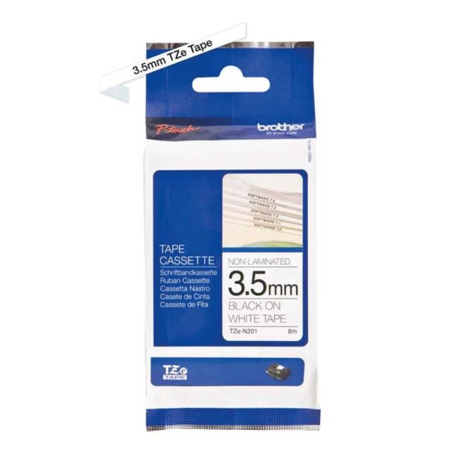 Brother TZeN201 3.5mm Non Laminated Black On White Tape TZN201