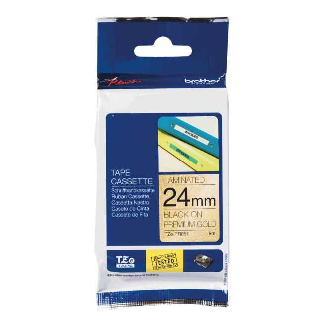 Brother 24mm TZePR851 Black on Premium Gold Tape (8m)