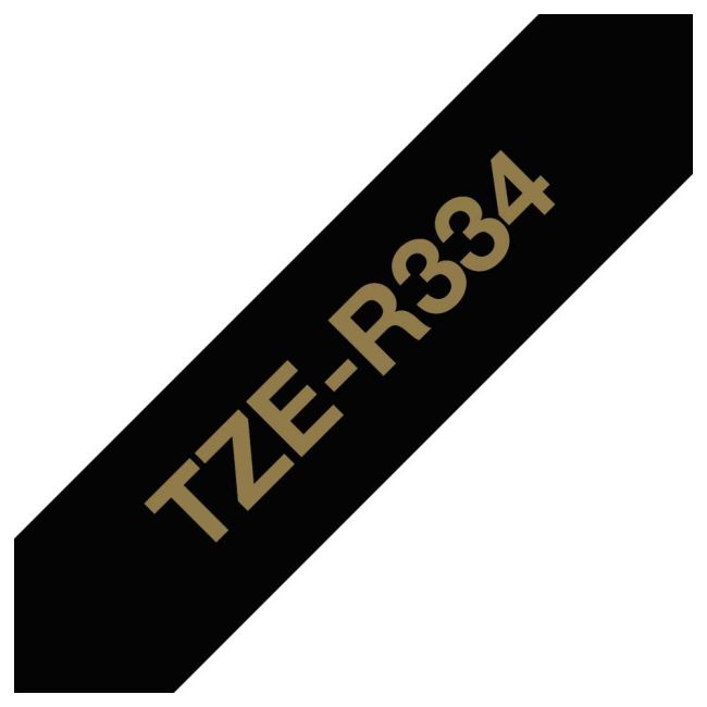 Brother TZeR334 12mm x 4m Gold on Black Non-Adhesive Ribbon Tape TZeR334