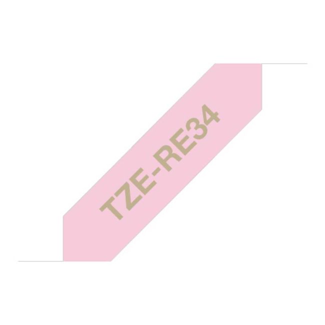 Brother TZeRe34 12mm x 4m Gold on Pink Non-Adhesive Ribbon Tape TZeRe34