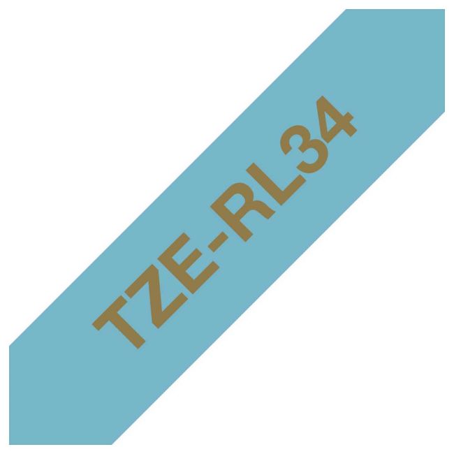 Brother TZeRL34 12mm x 4m Gold on Light Blue Non-Adhesive Ribbon Tape TZeRL34
