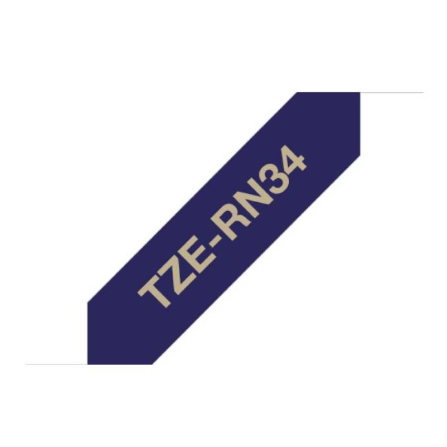 Brother TZeRN34 12mm x 4m Gold on Navy Blue Non-Adhesive Ribbon Tape TZeRN34