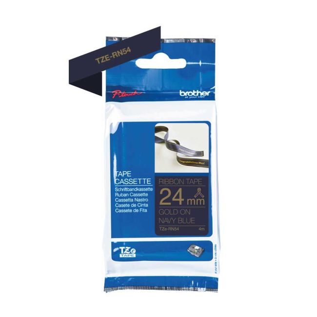 Brother TZeRN54 24mm x 4m Gold on Navy Blue Non-Adhesive Ribbon Tape TZeRN54