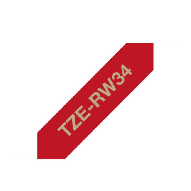 Brother TZeRW34 12mm x 4m Gold on Wine Red Non-Adhesive Ribbon Tape TZeRW34