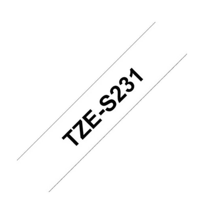 Brother TZeS231 12mm Strong Adhesive Black On White TZS231