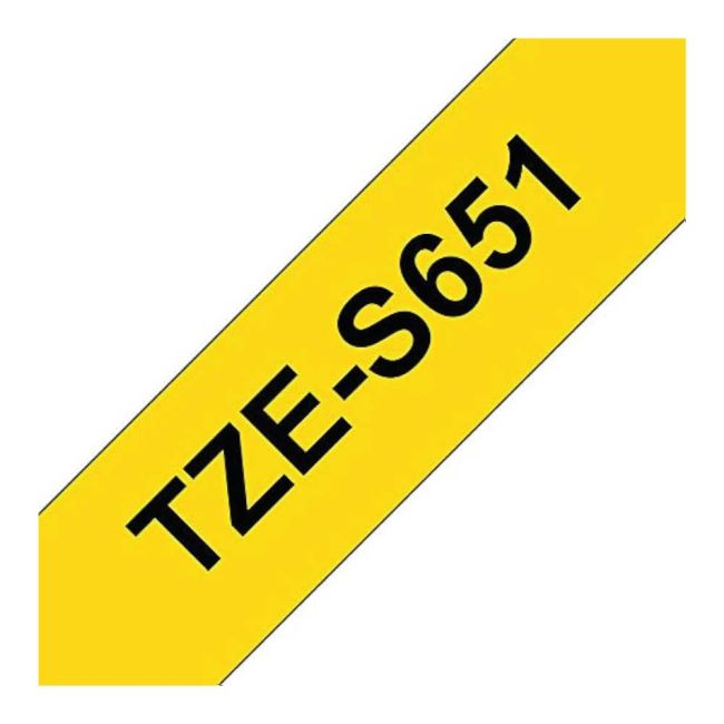 Brother TZeS651 24mm Black On Yellow Strong Adhesive Tape TZS651