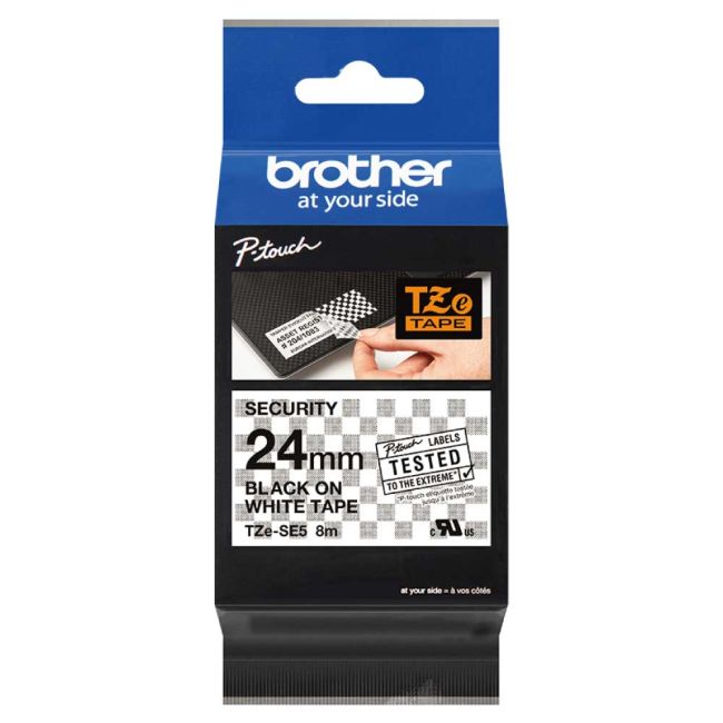 Brother 24mm TZeSE5 Black on White Security Tape (8m)