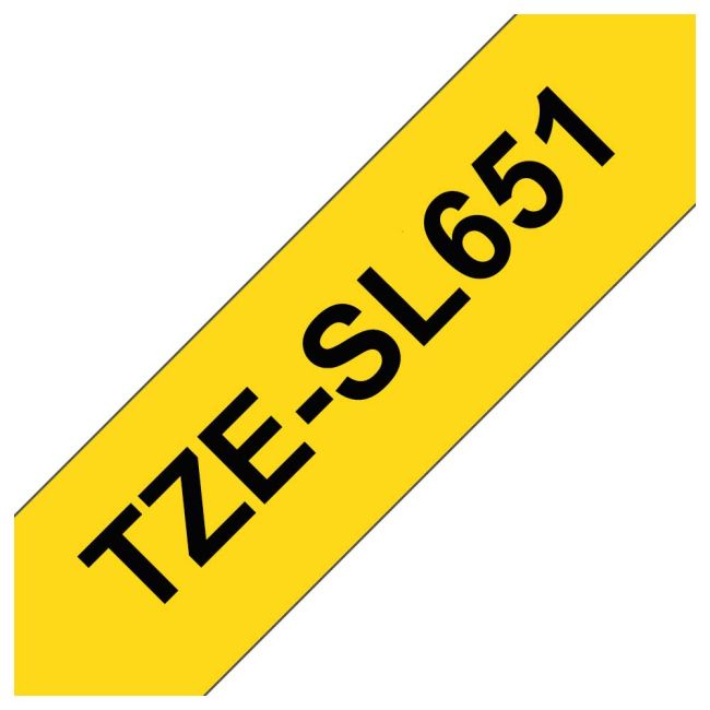 Brother TZeSL651 24mm x 8m Black on Yellow Self Laminating Tape TZeSL651