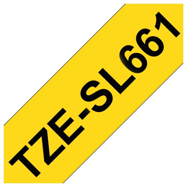 Brother TZeSL661 36mm x 8m Black on Yellow Self Laminating Tape TZeSL661
