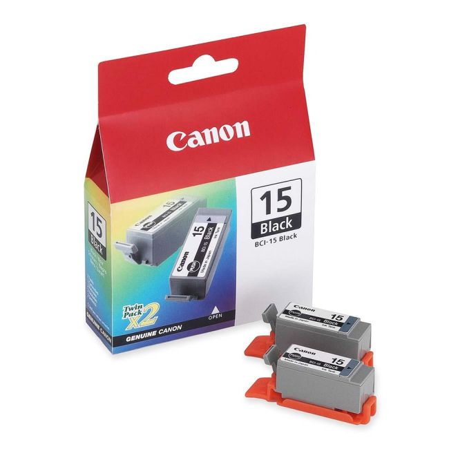 Canon BCI-15BK Black Ink Cartridges Twin Pack (2x 80 pages*) 8190A002