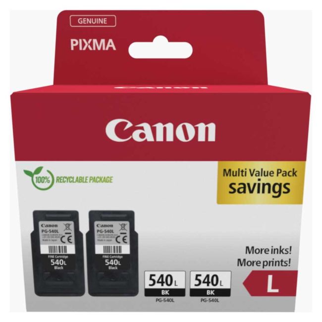 Canon PG-540L Large Black Ink Cartridge Twin Pack (2 x 300 Pages*) 5224B020