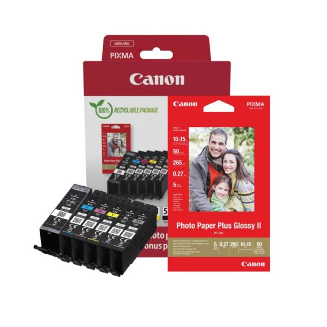 Canon PGI-530 / CLI-531 Multipack - 6 Ink Cartridges & Photo Paper Value Pack 6117C004
