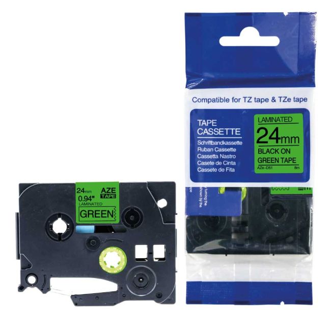 Compatible Brother TZED51 24mm Black on Fluorescent Green Tape