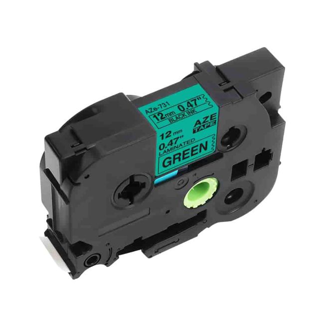 Compatible Brother 12mm Gloss Black On Green Tape CP-TZe731