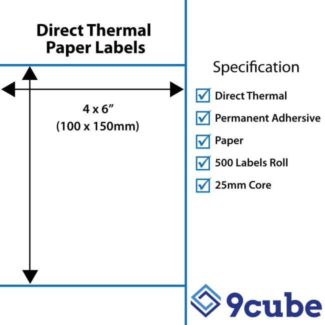 Compatible 6x4" 100x150mm Direct Thermal Label (300 Labels Per Roll)