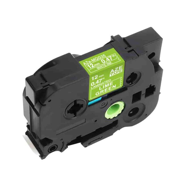 Compatible Brother TZMQG35 12mm Matt White on Lime Green Tape TZMQG35