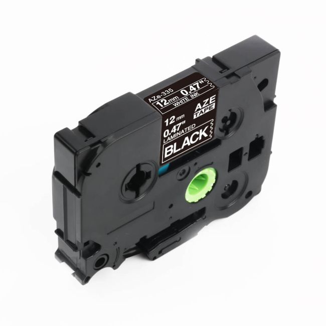 Compatible Brother TZ335 12mm Gloss White On Black Tape