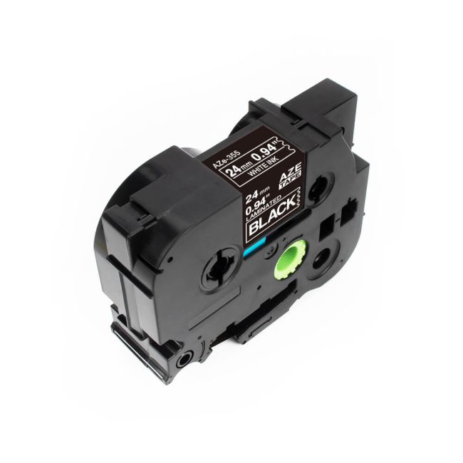 Compatible Brother TZ355 24mm Gloss White On Black Tape