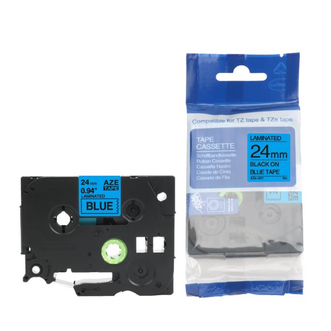 Compatible Brother TZ551 24mm Gloss Black On Blue Tape