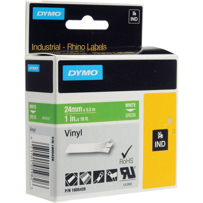 DYMO Rhino 1805426 - 24mm x 5.5m - White on Green Vinyl Tape