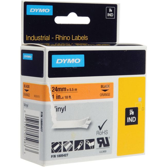 DYMO Rhino 1805427 - 24mm x 5.5m - Black on Orange Vinyl Tape