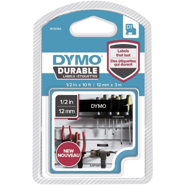 Dymo 1978365 D1 Durable White on Black Tape