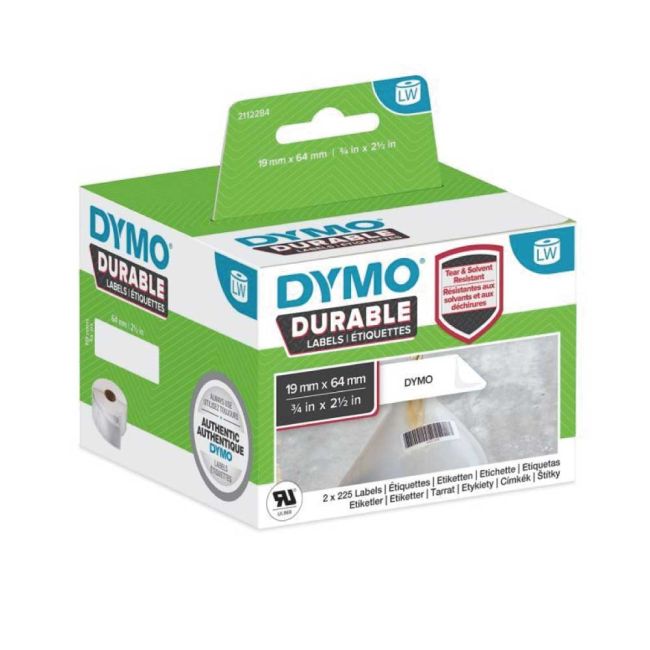 DYMO 2112284 Black on White Adhesive Labels 19mm x 64mm (450 Labels) 2112284
