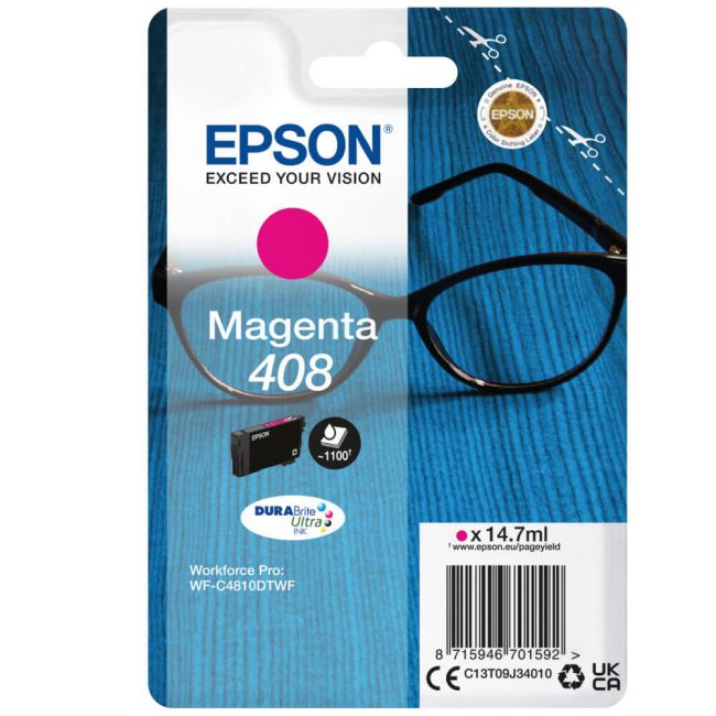 Epson 408 Standard Magenta Ink Cartridge (1,100 Pages*) C13T09J34010