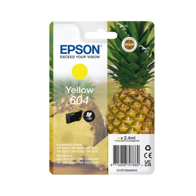 Epson 604 Pineapple Standard Yellow Ink Cartridge (130 Pages*) C13T10G44010 
