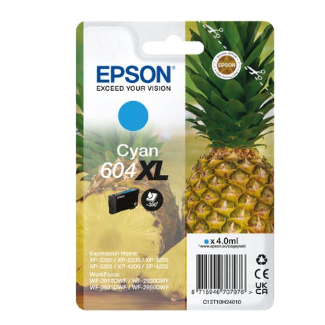 Epson 604XL Pineapple High Capacity Cyan Ink Cartridge (350 Pages*) C13T10H24010
