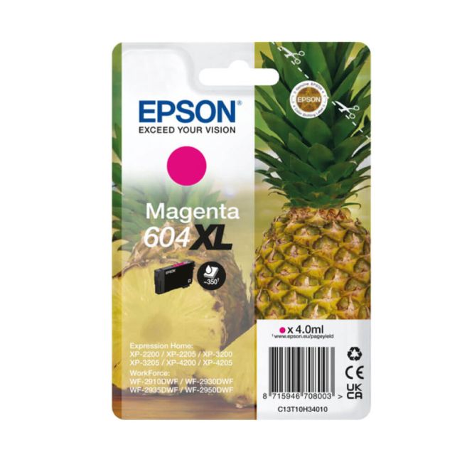 Epson 604XL Pineapple High Capacity Magenta Ink Cartridge (350 Pages*) C13T10H34010