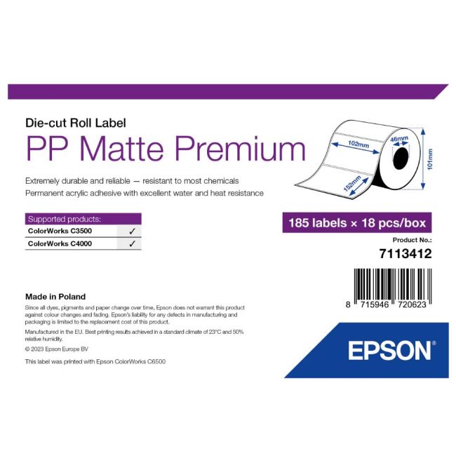 Epson 7113412 PP Matte Label Premium - 102mm x 152mm (85 Labels) 7113412