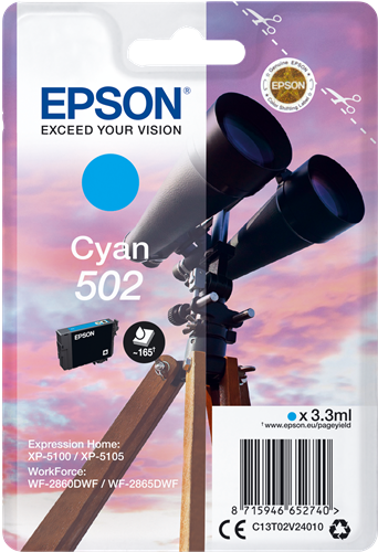Epson 502 Standard Cyan Ink Cartridge (165 Pages*)