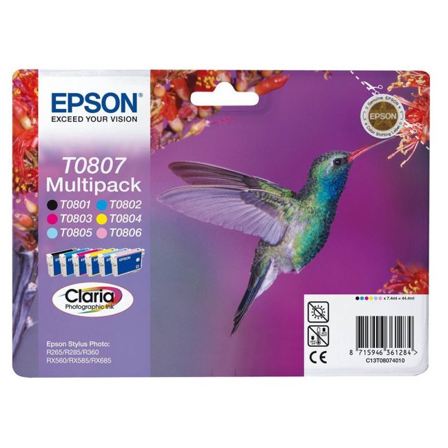 Epson C13T08074011 T0807 CMYK/LC/LM Ink Cartridge Multipack (6x 7.4ml) C13T08074010