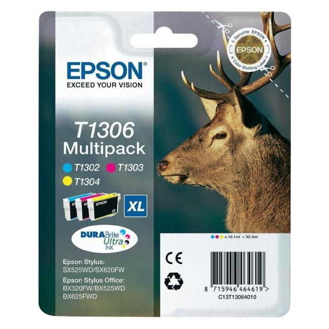 Epson T1306 CMY Ink Cartridge Multipack (10.1ml each) C13T13064010